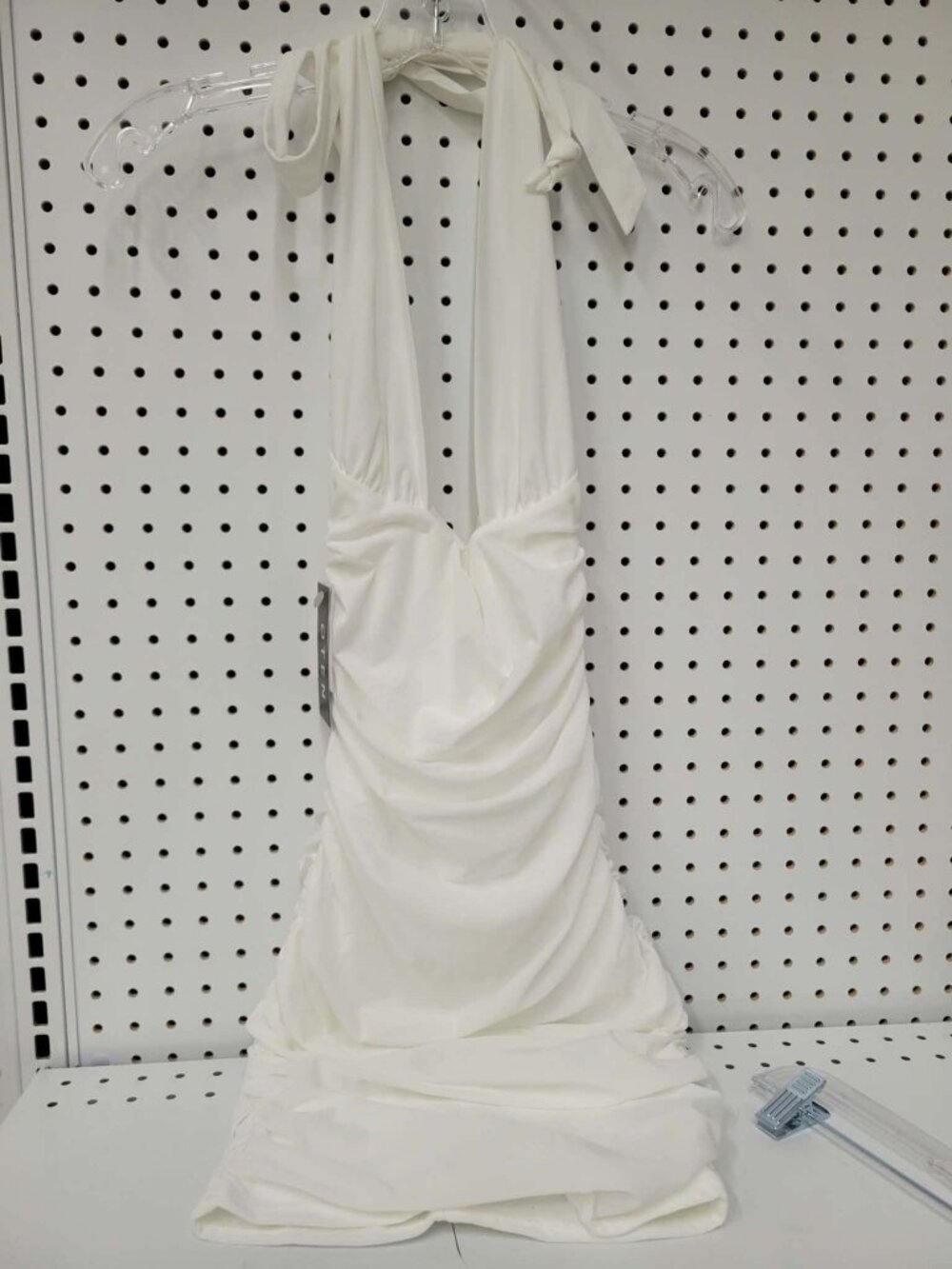White Halter Ruched Mini Dress XS By Oten Polyester & Spandex Summer Style